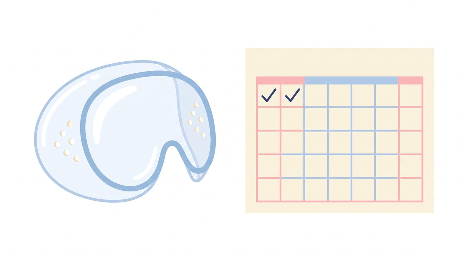 Ilustración: un protector transparente sobre un ojo y un calendario, que representan los primeros días de recuperación.